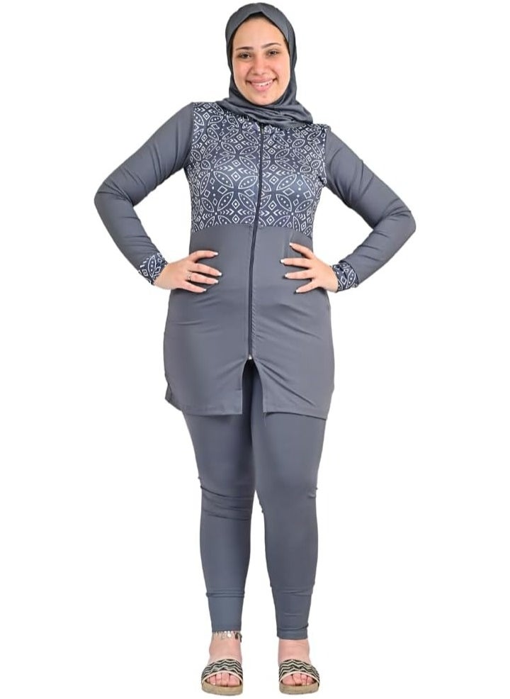 سول سوافا - ملابس سباحة نسائية إسلامية متواضعة من Sol Suave مع غطاء كامل للحجاب وأكمام طويلة مع سحاب وسروال طويل، ملابس سباحة 3 قطع من ملابس البوركيني الإسلامية. - Image 1