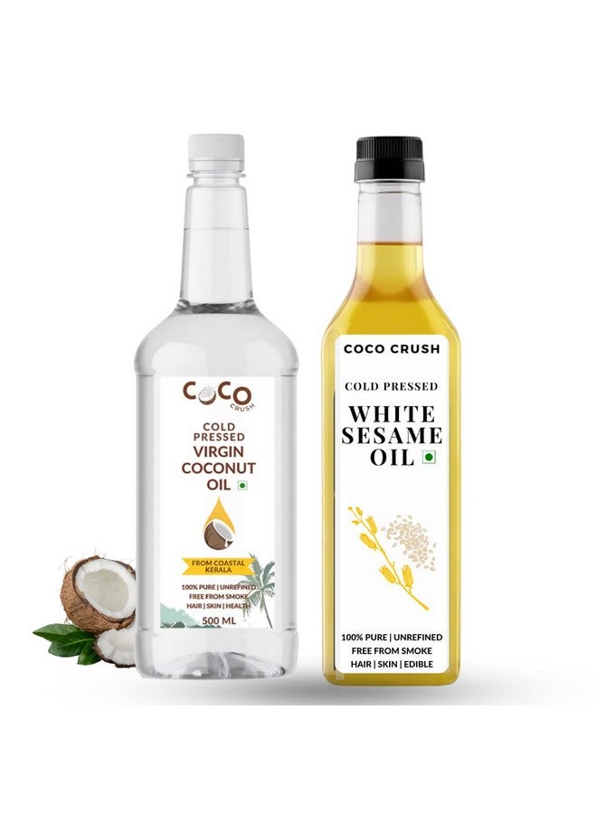 COCO CRUSH Combo of Virgin Coconut Oil and Sesame Oil | Cold-Pressed & Natural | For Body & Face Massage | Deeply Nourishes & Enhances Skin Elasticity | Stimulates Hair Growth (2 * 500ML, 1000ML)