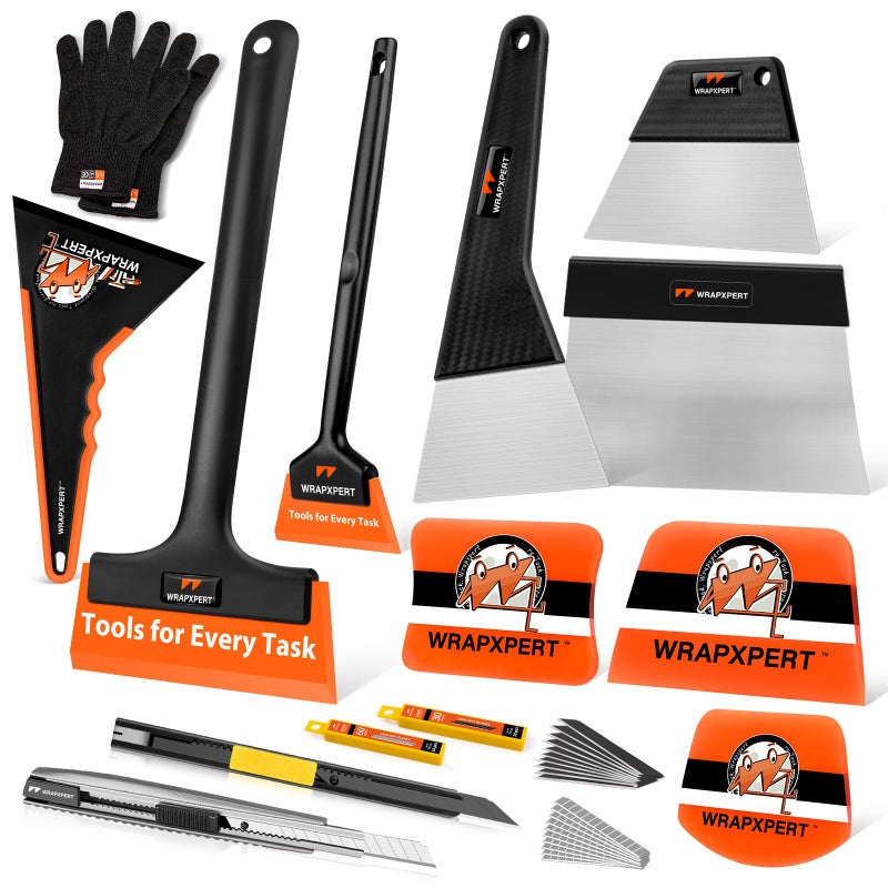 WRAPXPERT Window Tint Tools Kit for WindshieldQuarterRear Window Film Install and Clean 12PCS Set Includes Window Tint Squeegee PPF Squeegee Utility Knives Metal Trimming Scraper Gloves