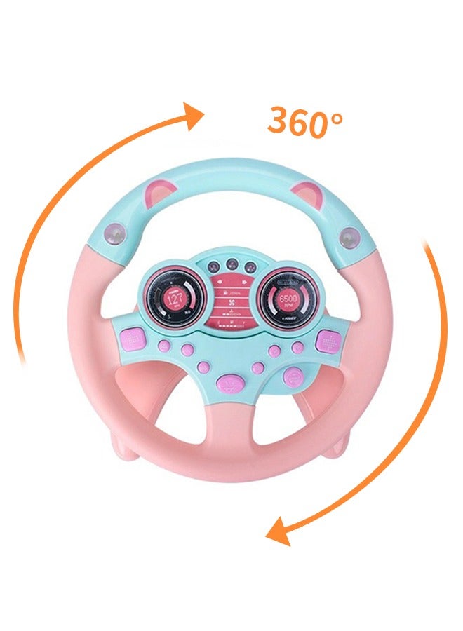 GROIC Rotating Steering Wheel Toy with Music and Light, Kids Steering Wheel for Backseat Learn Driver Pretend Driving Simulation Driving Steering Wheel Toy Portable Pretend Play Toy Gifts for Kids Pink  - Image 5