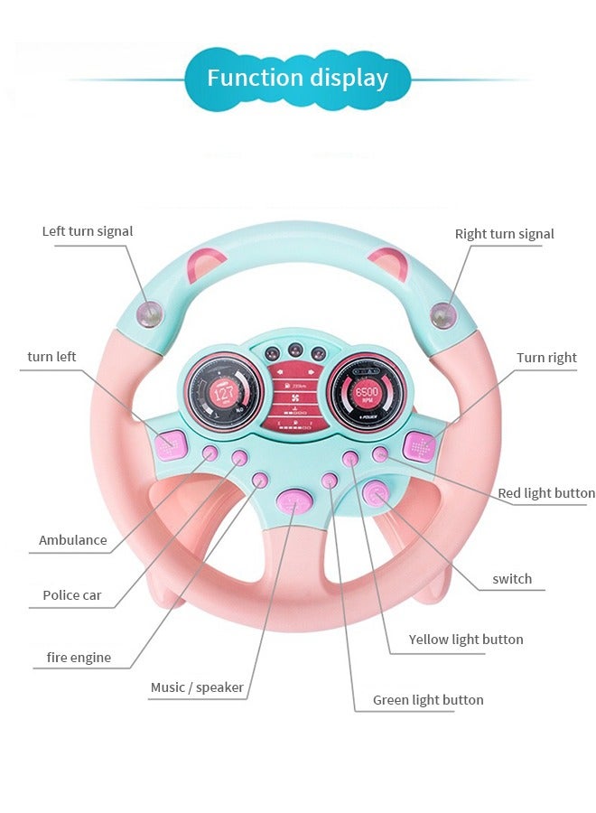 GROIC Rotating Steering Wheel Toy with Music and Light, Kids Steering Wheel for Backseat Learn Driver Pretend Driving Simulation Driving Steering Wheel Toy Portable Pretend Play Toy Gifts for Kids Pink  - Image 3