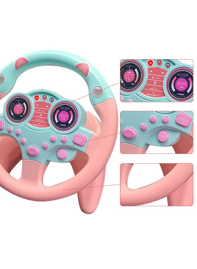GROIC Rotating Steering Wheel Toy with Music and Light, Kids Steering Wheel for Backseat Learn Driver Pretend Driving Simulation Driving Steering Wheel Toy Portable Pretend Play Toy Gifts for Kids Pink  - Image 4