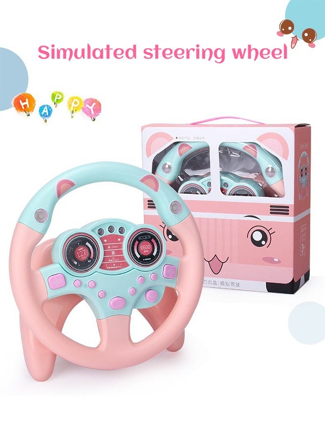 GROIC Rotating Steering Wheel Toy with Music and Light, Kids Steering Wheel for Backseat Learn Driver Pretend Driving Simulation Driving Steering Wheel Toy Portable Pretend Play Toy Gifts for Kids Pink  - Image 2