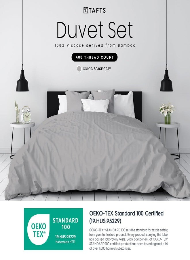 Tafts Duvet Cover Twin Size, 2 Piece Set, Pure 100% Viscose Derived from Bamboo, Luxuriously Soft, Silky Smooth and Cooling, 1 Pillowcase (Twin, Space Grey) - Image 2