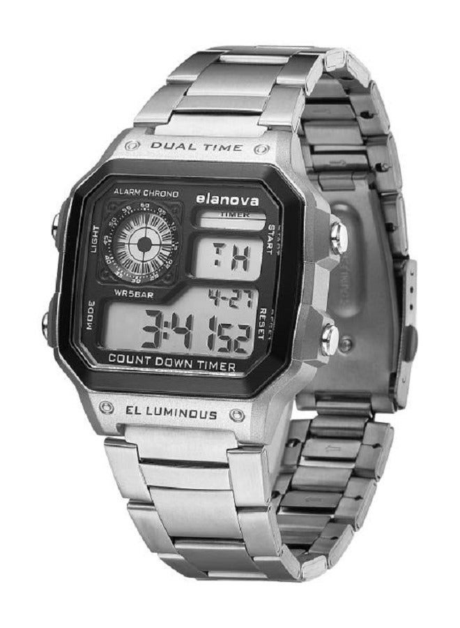 Elanova Digital Men’s Wristwatch, Water-Resistant with Stainless Steel Strap – Model EL906 - Image 4