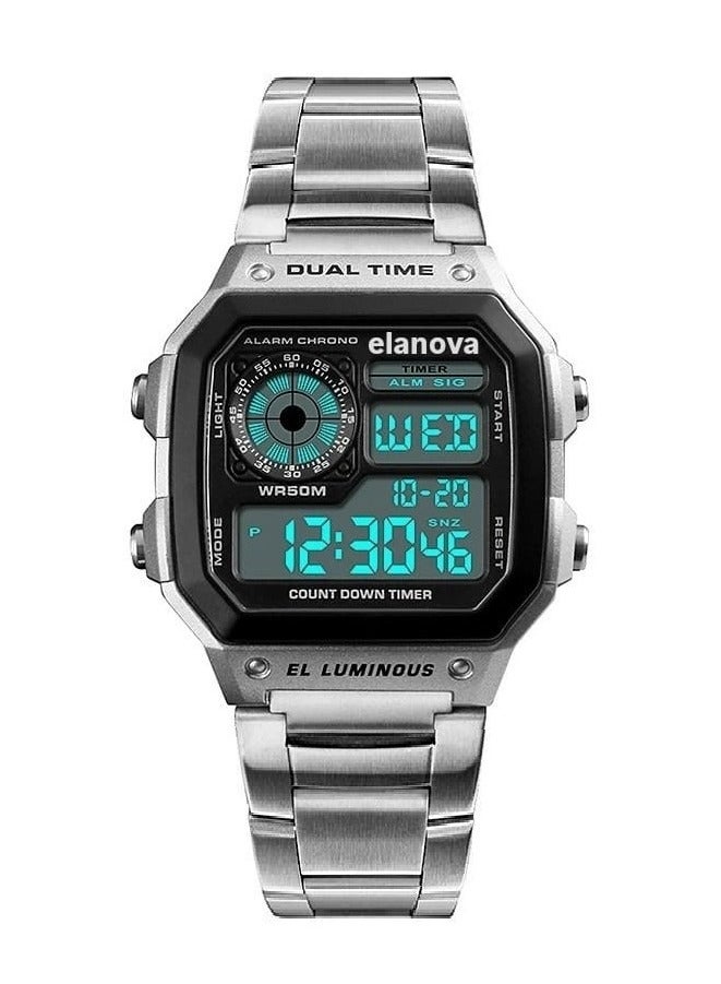 Elanova Digital Men’s Wristwatch, Water-Resistant with Stainless Steel Strap – Model EL906 - Image 1