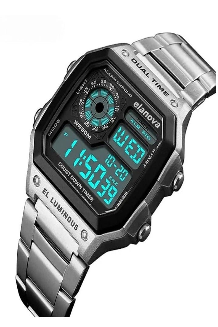 Elanova Digital Men’s Wristwatch, Water-Resistant with Stainless Steel Strap – Model EL906 - Image 2