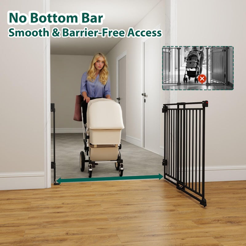 Miumoon 26.5-43" No Bottom Bar Baby Gate for Stairs and Doorways, 29" Tall Hardware-Mounted Baby Gate for Top and Bottom Stairs, Auto-Close Dog Gate Indoor with Extra Wide Walk Thru - Image 2