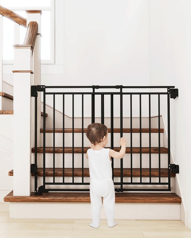 Miumoon 26.5-43" No Bottom Bar Baby Gate for Stairs and Doorways, 29" Tall Hardware-Mounted Baby Gate for Top and Bottom Stairs, Auto-Close Dog Gate Indoor with Extra Wide Walk Thru - Image 1