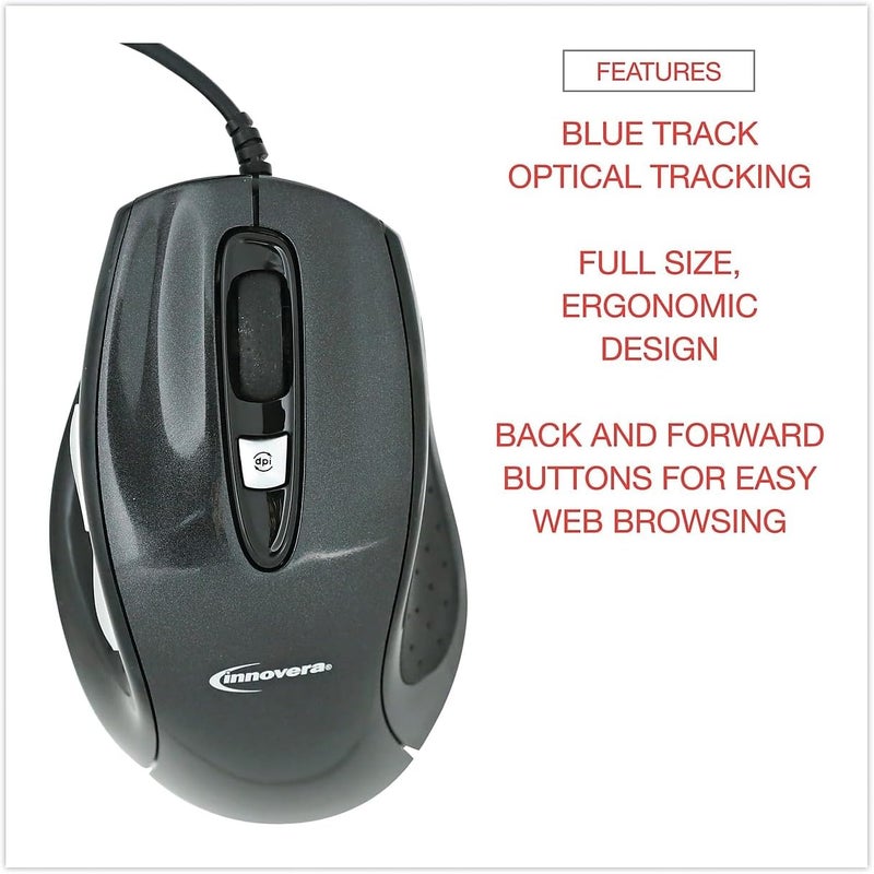 Innovera IVR61014 USB 20 Right Hand Use FullSize Wired Optical Mouse  Black - Image 5