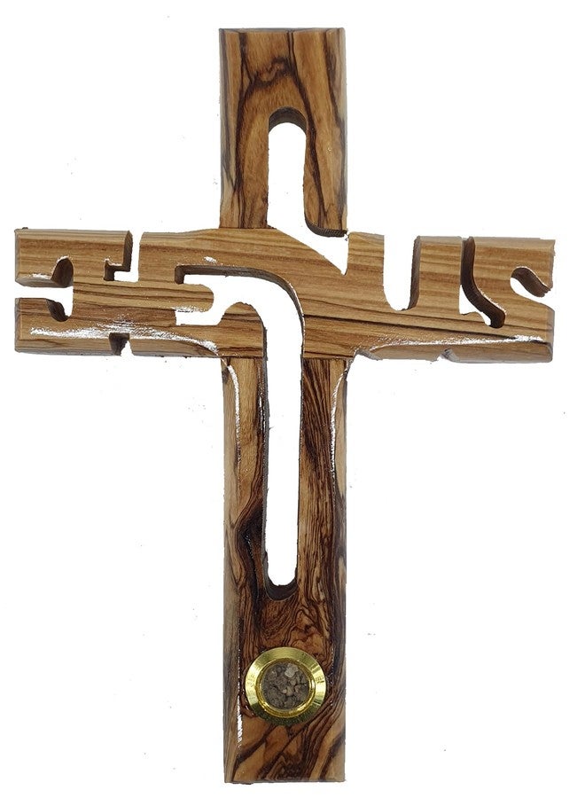 Zuluf 6" Olive Wood Wall Cross Christian Jesus Handmade Hanging Crucifix with Soil Dirt Holy Land Gift CRS007 - Image 5