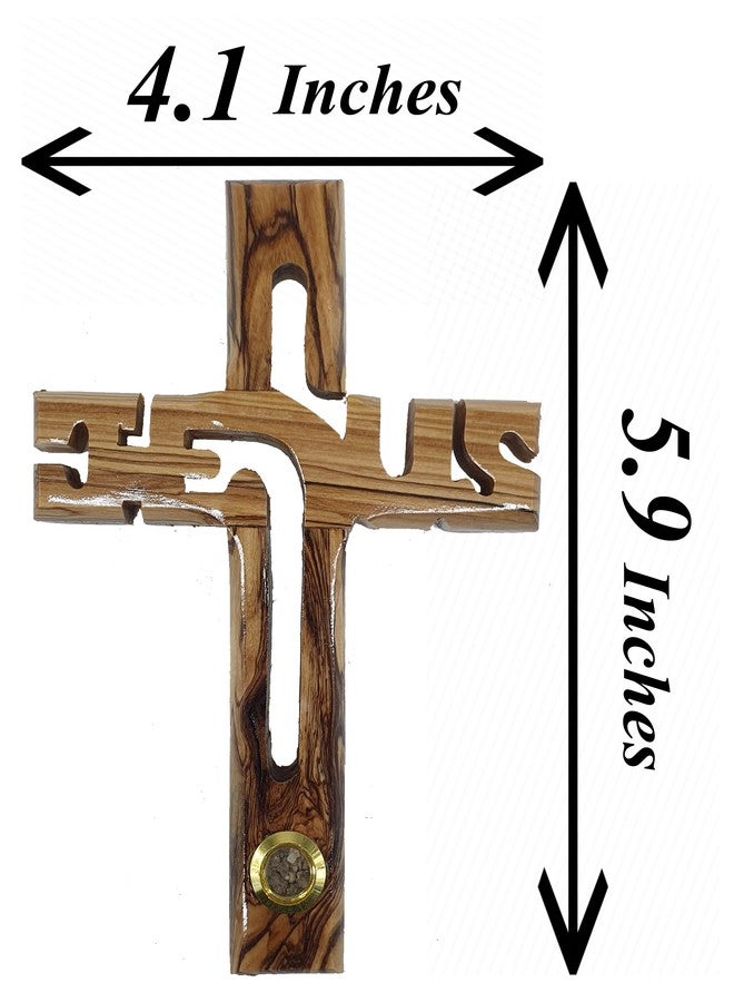 Zuluf 6" Olive Wood Wall Cross Christian Jesus Handmade Hanging Crucifix with Soil Dirt Holy Land Gift CRS007 - Image 2