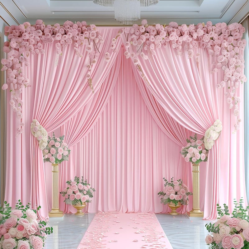 PARTISKY 24x10FT Baby Pink Backdrop Curtains for Wedding Parties, Wrinkle Free Polyester Photography Backdrop Drapes for Wedding Baby Shower Birthday Parties Stage Background Stand Decorations 4x10ft,6 Panels - Image 1