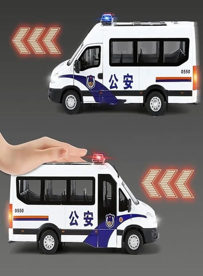 AHBHT Kids Model 1:24 Van Police Die Cast Metal Car Pull Back Action Opening Doors with Realistic Engine Sound Lights Toy Car Gift for Boys - White - Image 4