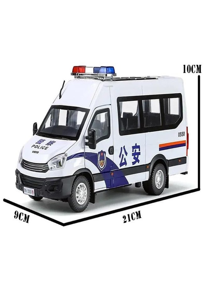 AHBHT Kids Model 1:24 Van Police Die Cast Metal Car Pull Back Action Opening Doors with Realistic Engine Sound Lights Toy Car Gift for Boys - White - Image 2