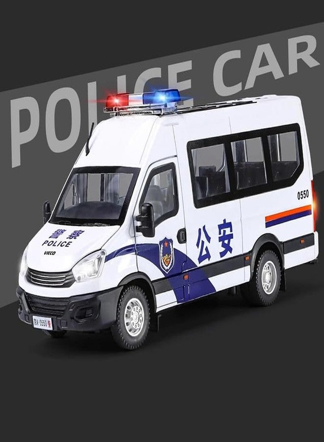 AHBHT Kids Model 1:24 Van Police Die Cast Metal Car Pull Back Action Opening Doors with Realistic Engine Sound Lights Toy Car Gift for Boys - White - Image 5