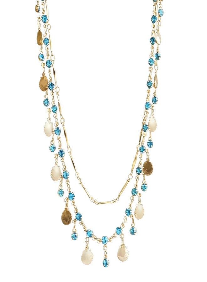 FFZDENA 1 Pcs Chains For Women Stylis, Elegant Layered Necklace For Woman, Blue Zircon Gold Shell Pendant Necklace, Invisible Necklace For Women, Trendy Jewelry For Office Wear And Casual Outings - Image 1