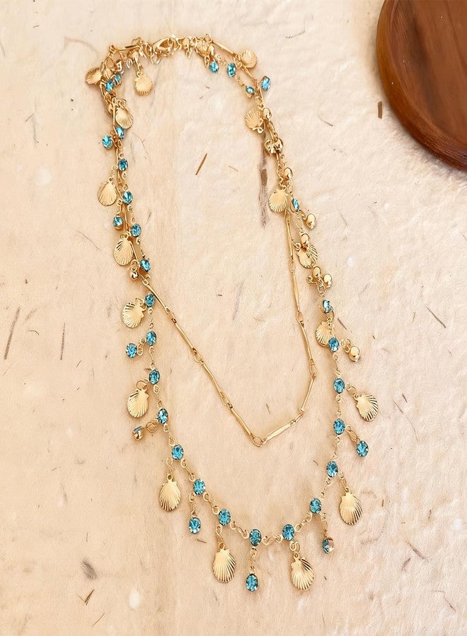 FFZDENA 1 Pcs Chains For Women Stylis, Elegant Layered Necklace For Woman, Blue Zircon Gold Shell Pendant Necklace, Invisible Necklace For Women, Trendy Jewelry For Office Wear And Casual Outings - Image 5