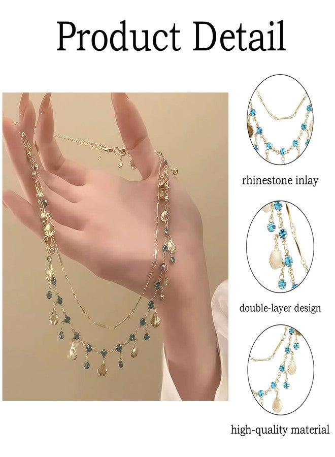 FFZDENA 1 Pcs Chains For Women Stylis, Elegant Layered Necklace For Woman, Blue Zircon Gold Shell Pendant Necklace, Invisible Necklace For Women, Trendy Jewelry For Office Wear And Casual Outings - Image 3