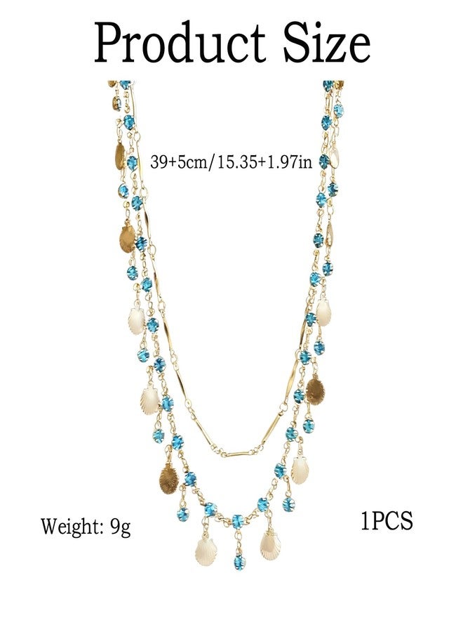 FFZDENA 1 Pcs Chains For Women Stylis, Elegant Layered Necklace For Woman, Blue Zircon Gold Shell Pendant Necklace, Invisible Necklace For Women, Trendy Jewelry For Office Wear And Casual Outings - Image 2