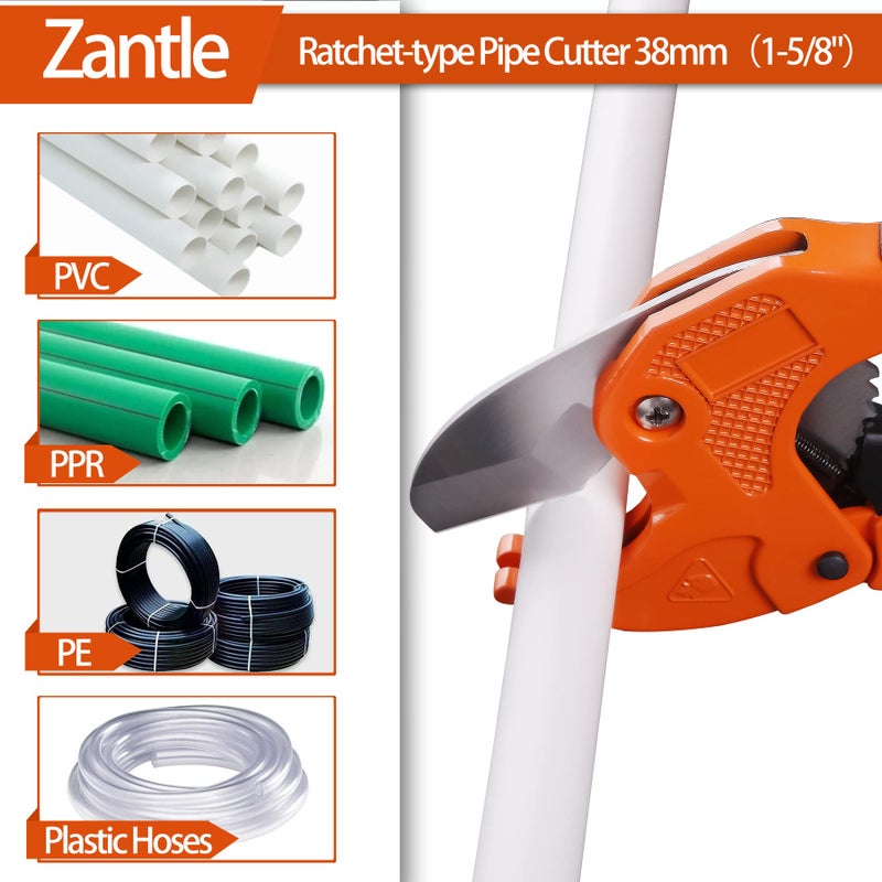 Zantle Ratchet-type Tube and Pipe Cutter for Cutting O.D. PEX, PVC, and PPR Plastic Hoses and Plumbing Pipes up to 1-5/8" inches, Ideal for Home Working and Plumbers (orange) - Image 3