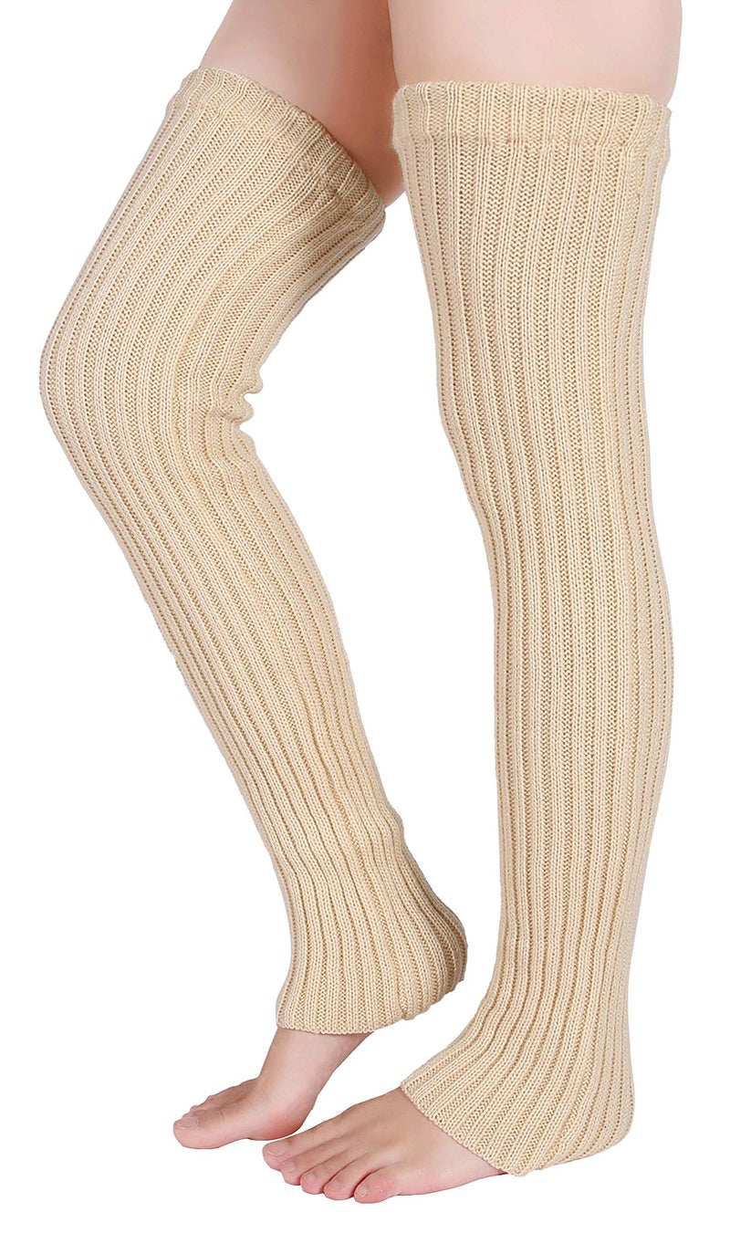 Pareberry Women's Winter Over Knee High Footless Socks Knit Warm Long Leg Warmers (Beige, 27 Inches) - Image 5