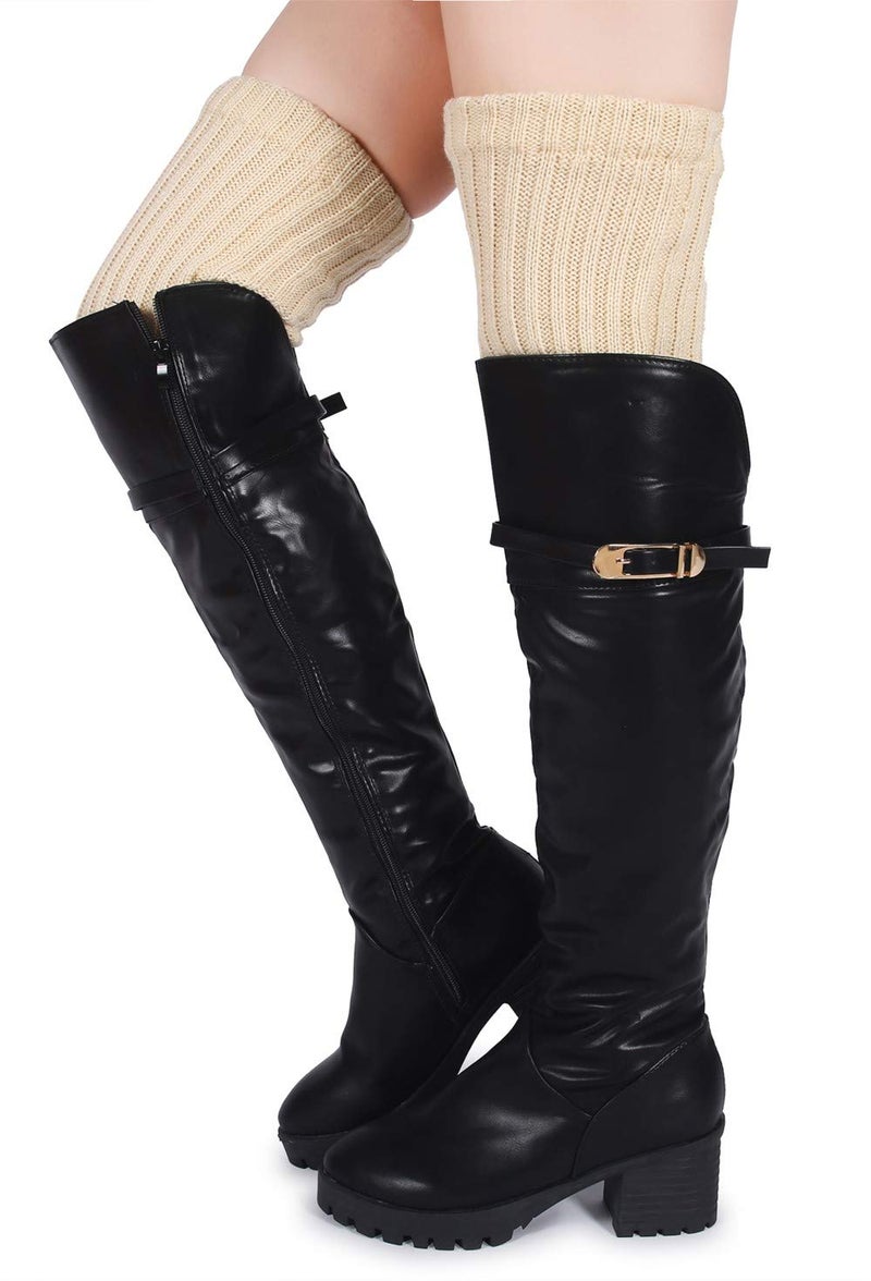 Pareberry Women's Winter Over Knee High Footless Socks Knit Warm Long Leg Warmers (Beige, 27 Inches) - Image 3