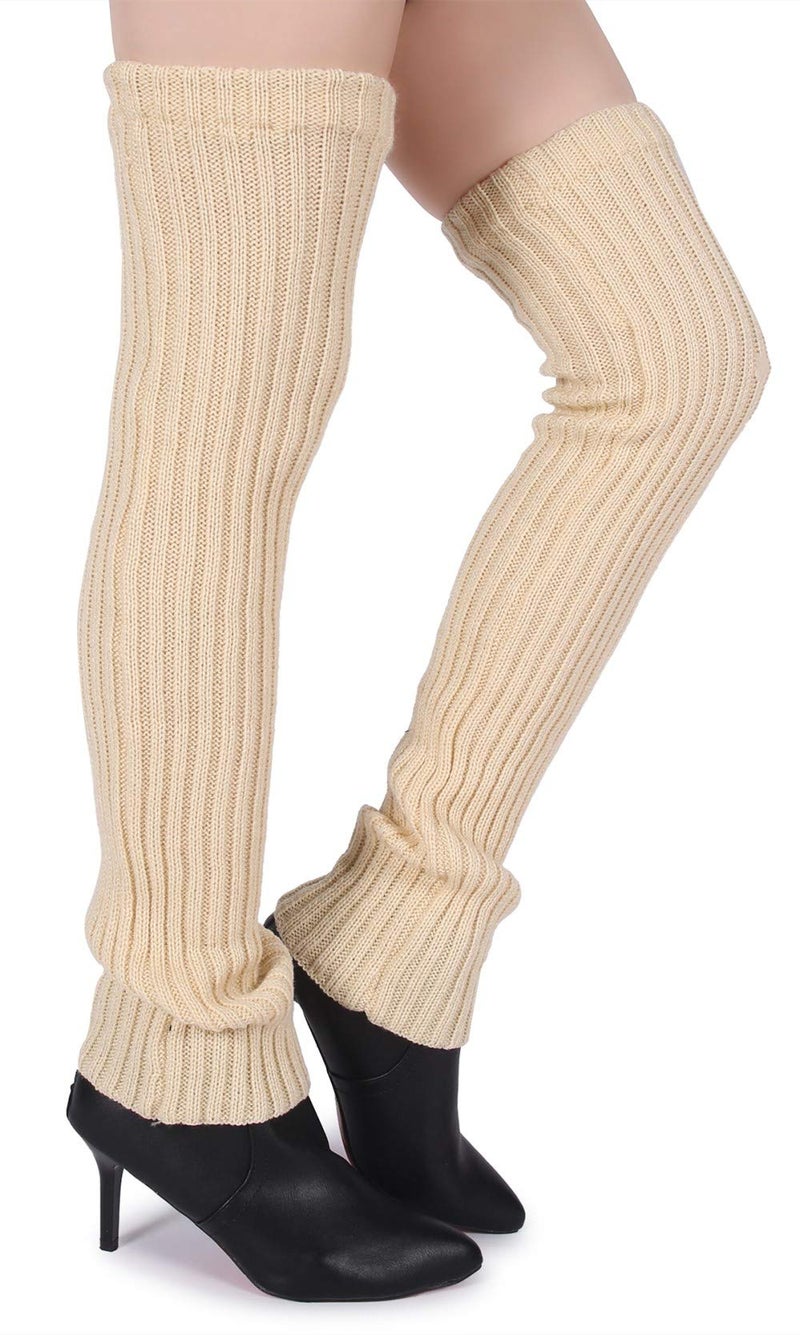 Pareberry Women's Winter Over Knee High Footless Socks Knit Warm Long Leg Warmers (Beige, 27 Inches) - Image 4