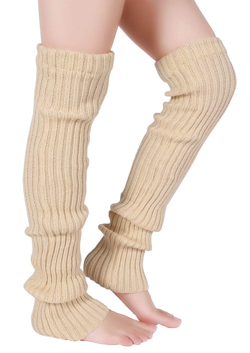 Pareberry Women's Winter Over Knee High Footless Socks Knit Warm Long Leg Warmers (Beige, 27 Inches) - Image 2