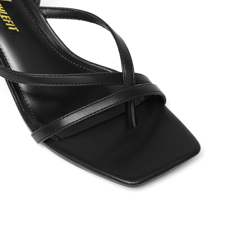 Athlefit Kitten Heels for Women Black Square Open Toe Strappy Low Heels Ankle Strap Buckle Party Dress Thong Heeled Sandals Size 7 - Image 4
