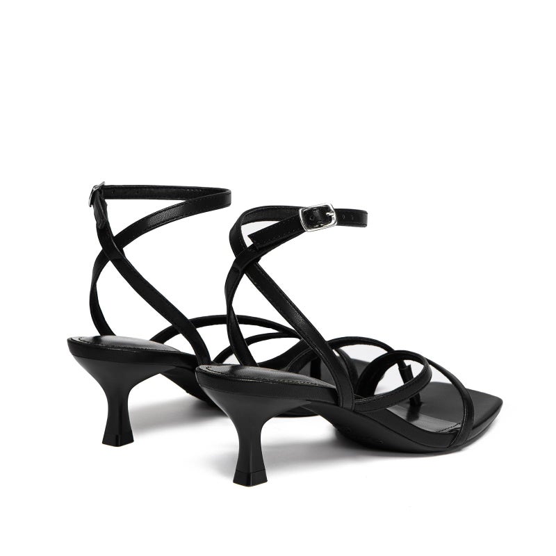 Athlefit Kitten Heels for Women Black Square Open Toe Strappy Low Heels Ankle Strap Buckle Party Dress Thong Heeled Sandals Size 7 - Image 5