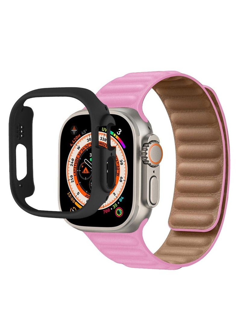 CATANES - 2 Packs For Apple Watch Band 49mm Leather Link Strap Magnetic Loop Bracelet and Black Cup Holder Pink - Image 1