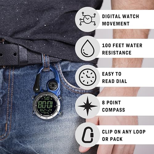 Dakota Digital Backpacker Clip, Fob and Pocket Watch, Alarm, Stopwatch, Timer and Dual Time, Outdoor Gifts for Men and Women, Tactical Digital Watch - Image 4