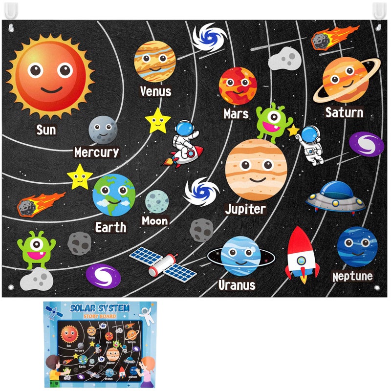 WATINC 44Pcs Outer Space Felt Story Board Set 35 Ft Solar System Universe Storytelling Flannel Interactive Play Kit with Hooks Astronaut Planets Alien Galaxy Reusable Wall Hanging Gift for Boys Girls - Image 4