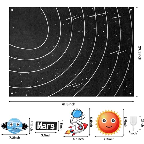 WATINC 44Pcs Outer Space Felt Story Board Set 35 Ft Solar System Universe Storytelling Flannel Interactive Play Kit with Hooks Astronaut Planets Alien Galaxy Reusable Wall Hanging Gift for Boys Girls - Image 5