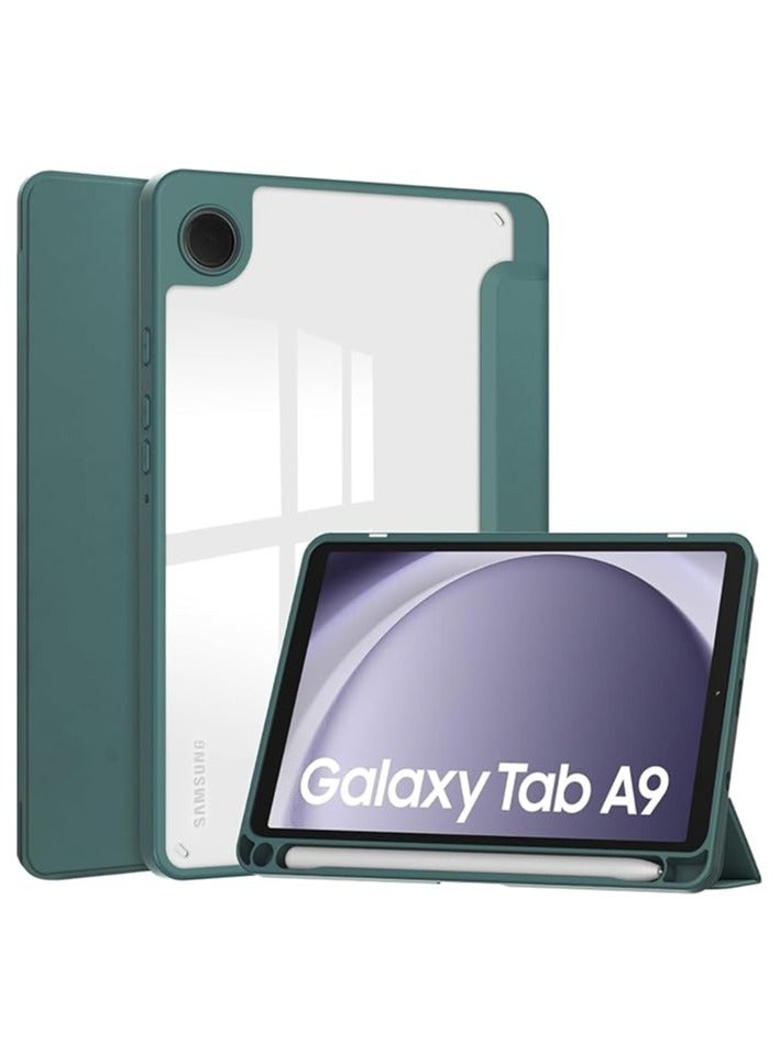 Protective Tablet PC Case Slim Case compatible with Samsung Galaxy Tab A9 SM-X110 8.7inch Case with Clear Transparent Back and TPU Shockproof Frame Cover,Auto Sleep/Pencil Holder (Dark Green)  - Image 1