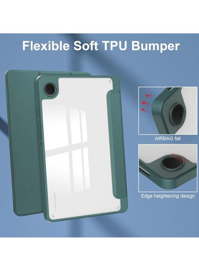 Protective Tablet PC Case Slim Case compatible with Samsung Galaxy Tab A9 SM-X110 8.7inch Case with Clear Transparent Back and TPU Shockproof Frame Cover,Auto Sleep/Pencil Holder (Dark Green)  - Image 3