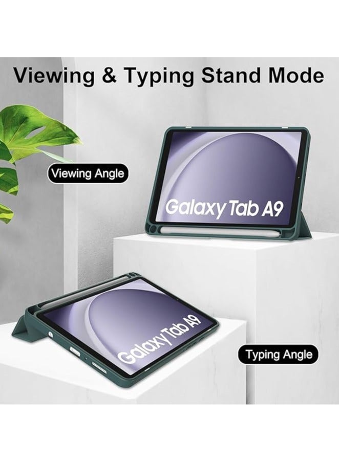 Protective Tablet PC Case Slim Case compatible with Samsung Galaxy Tab A9 SM-X110 8.7inch Case with Clear Transparent Back and TPU Shockproof Frame Cover,Auto Sleep/Pencil Holder (Dark Green)  - Image 2