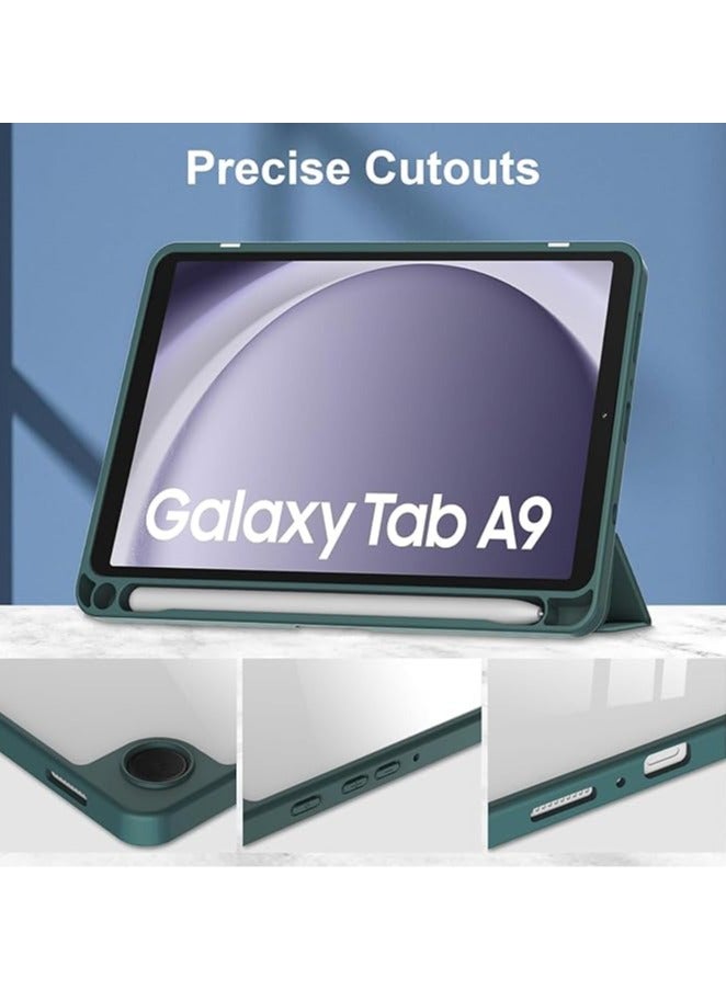 Protective Tablet PC Case Slim Case compatible with Samsung Galaxy Tab A9 SM-X110 8.7inch Case with Clear Transparent Back and TPU Shockproof Frame Cover,Auto Sleep/Pencil Holder (Dark Green)  - Image 5