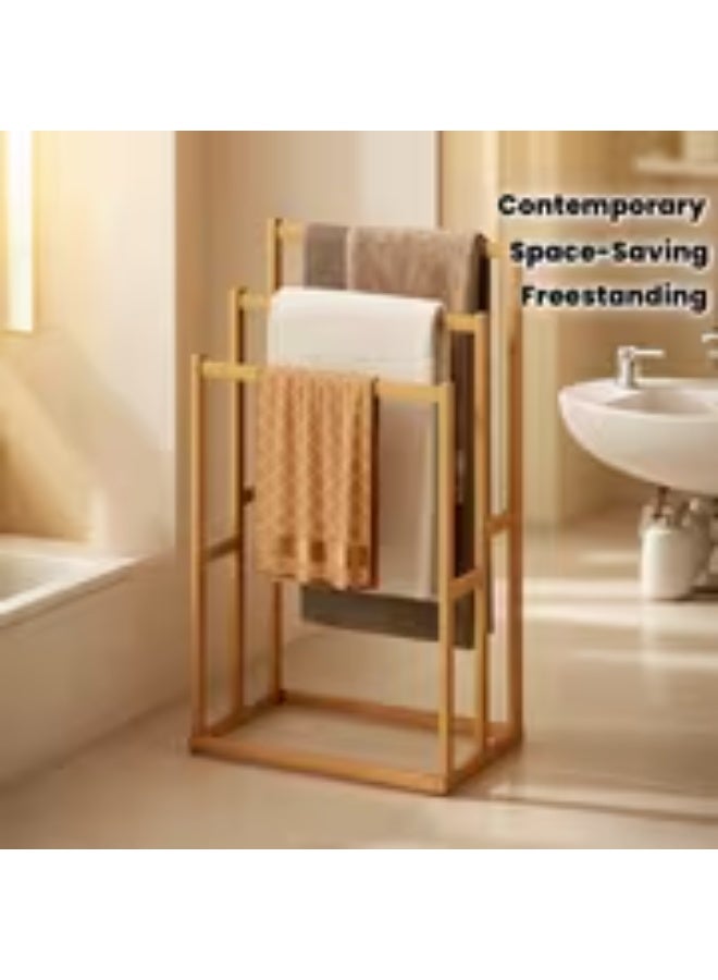 erorex Elegant Bamboo Towel Rack – Freestanding 3-Tier Space-Saving Organizer for Bathroom & Pool, Indoor/Outdoor Drying Rack - Image 5