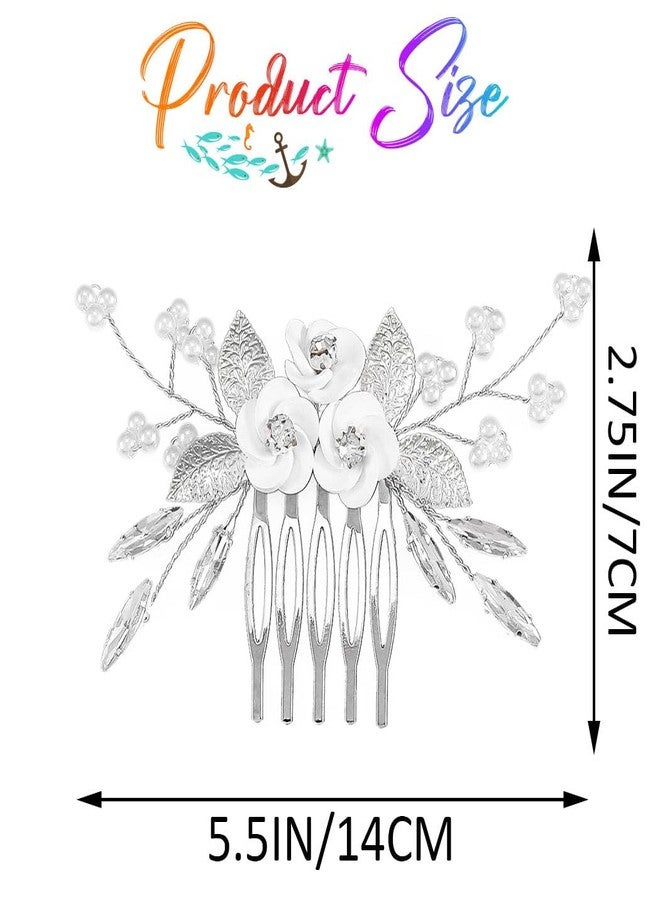 Latious Flower Wedding Hair Comb Silver Bridal Hair Clips Pearl Hair Accessorie for Brides and Women (Silver) - Image 4