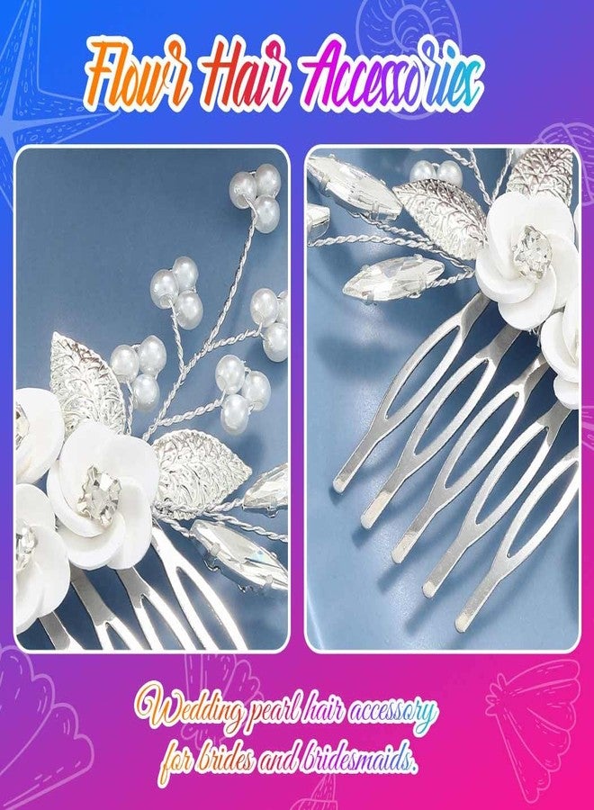 Latious Flower Wedding Hair Comb Silver Bridal Hair Clips Pearl Hair Accessorie for Brides and Women (Silver) - Image 5