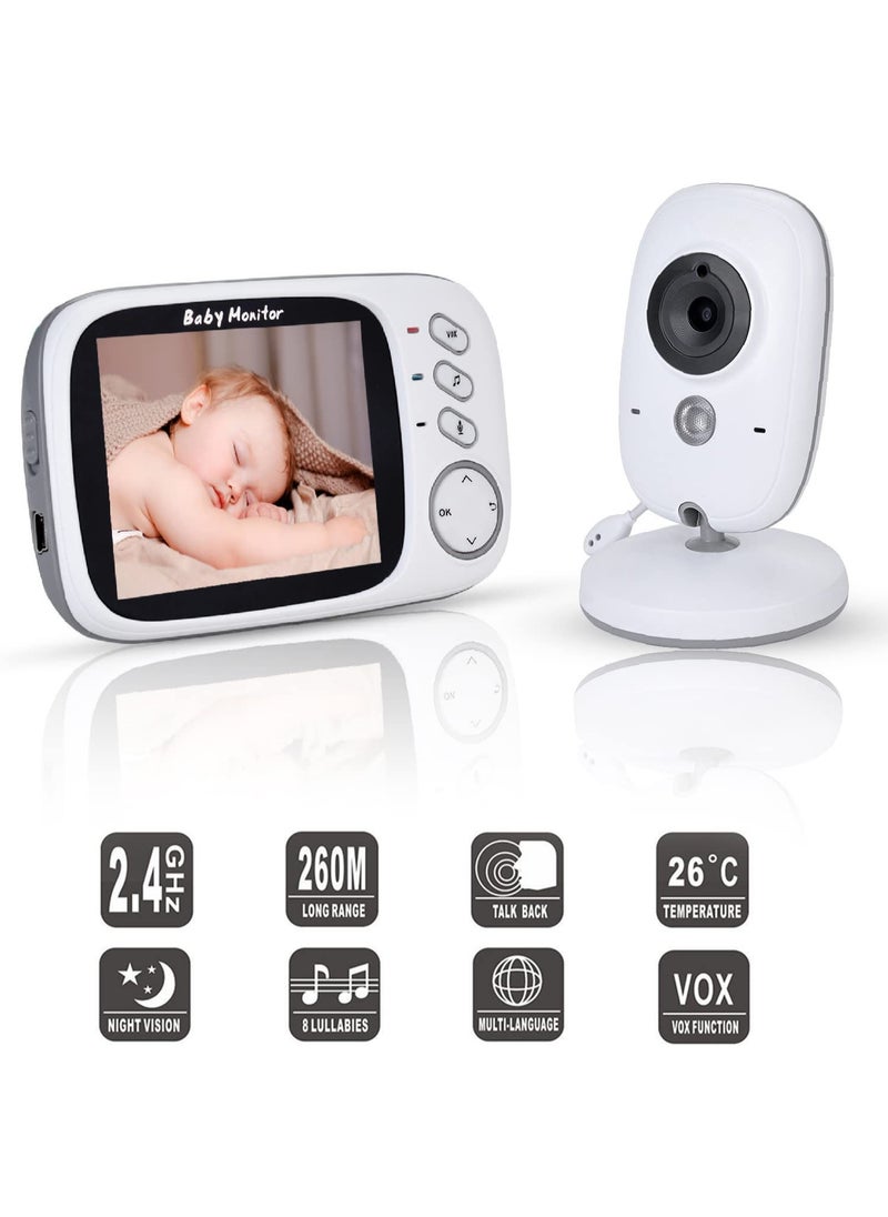 LONZEN - Video Baby Monitor with Camera and Audio, 3.2 inch LCD Digital Screen Support VOX Night Vision Temperature Monitoring Lullabies Playing and 2-Way Talk - Image 1