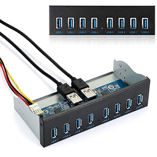 Mzhou 8-Port USB 3.0 Front Panel Hub Expansion Card - with 19-Pin & SATA Cables, 5 Mounting Screws - Compatible with Windows XP/7/8/10 & Linux - Desktop PC Internal USB Hub for Case Expansion - Image 1