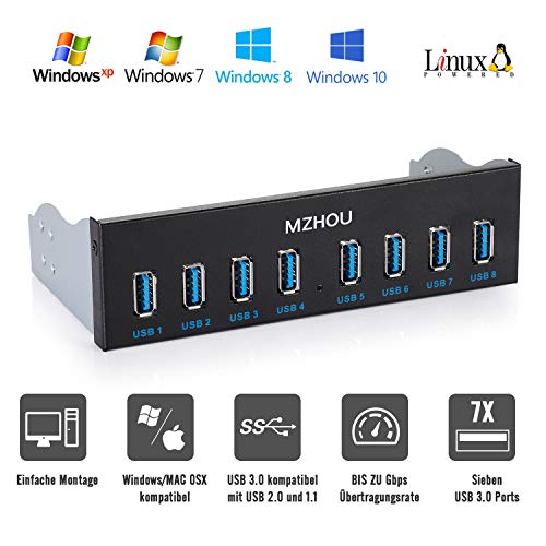 Mzhou 8-Port USB 3.0 Front Panel Hub Expansion Card - with 19-Pin & SATA Cables, 5 Mounting Screws - Compatible with Windows XP/7/8/10 & Linux - Desktop PC Internal USB Hub for Case Expansion - Image 2