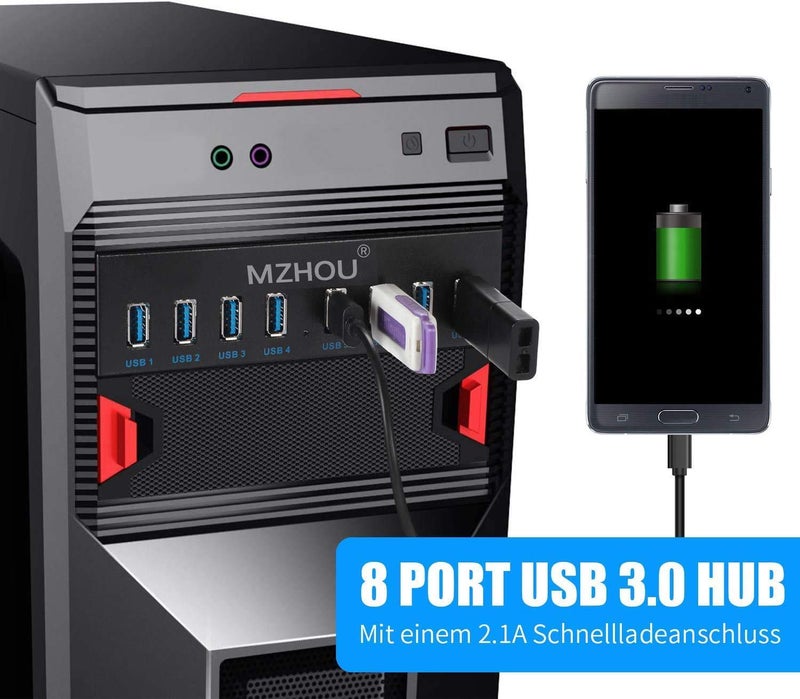 Mzhou 8-Port USB 3.0 Front Panel Hub Expansion Card - with 19-Pin & SATA Cables, 5 Mounting Screws - Compatible with Windows XP/7/8/10 & Linux - Desktop PC Internal USB Hub for Case Expansion - Image 4