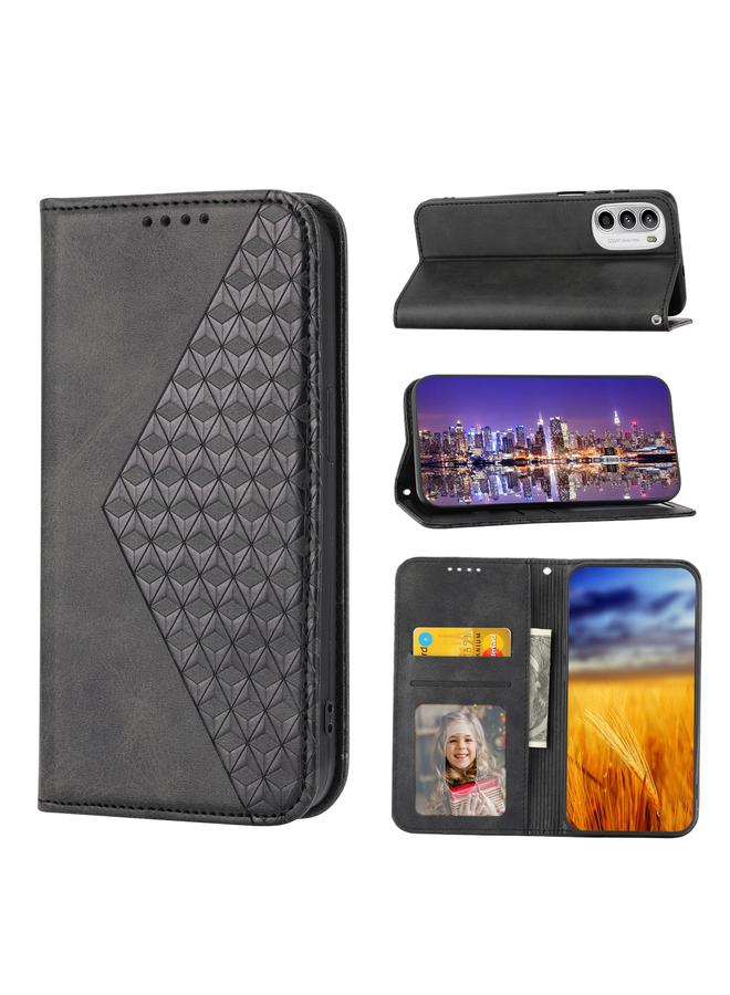 اس-توب جراب لهاتف Motorola Moto G22 4G/E32s، مصنوع من الجلد بتصميم شبكي مكعب مع إغلاق مغناطيسي وملمس جلد العجل - Image 1
