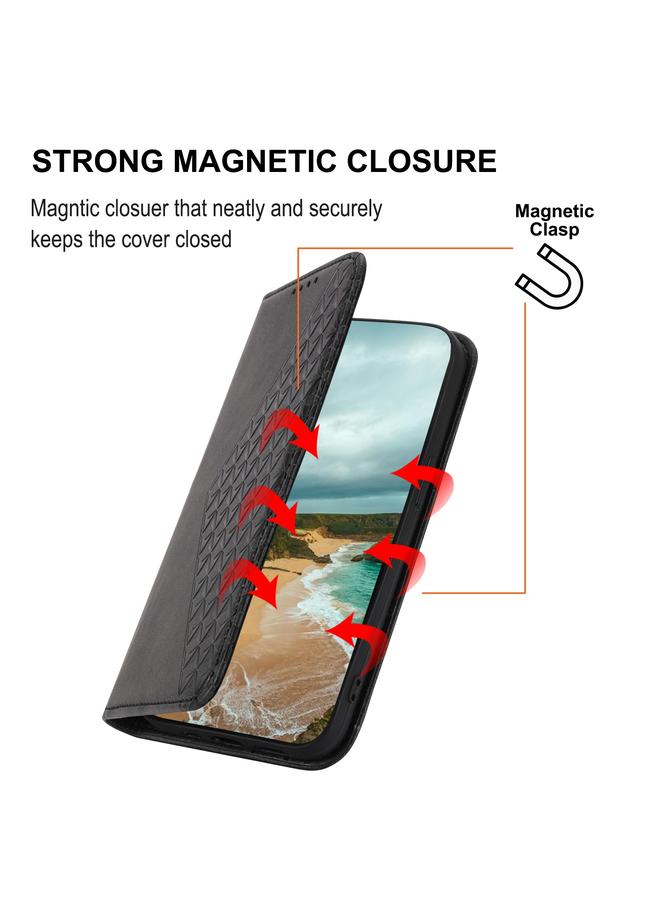 اس-توب جراب لهاتف Motorola Moto G22 4G/E32s، مصنوع من الجلد بتصميم شبكي مكعب مع إغلاق مغناطيسي وملمس جلد العجل - Image 5