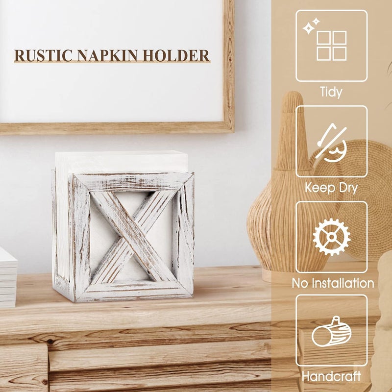 PUERSI Farmhouse Wooden Napkin Holder for Tables Rustic Kitchen Decor for Counter Ideal Napkin Dispenser for Dining Counter tops White - Image 5