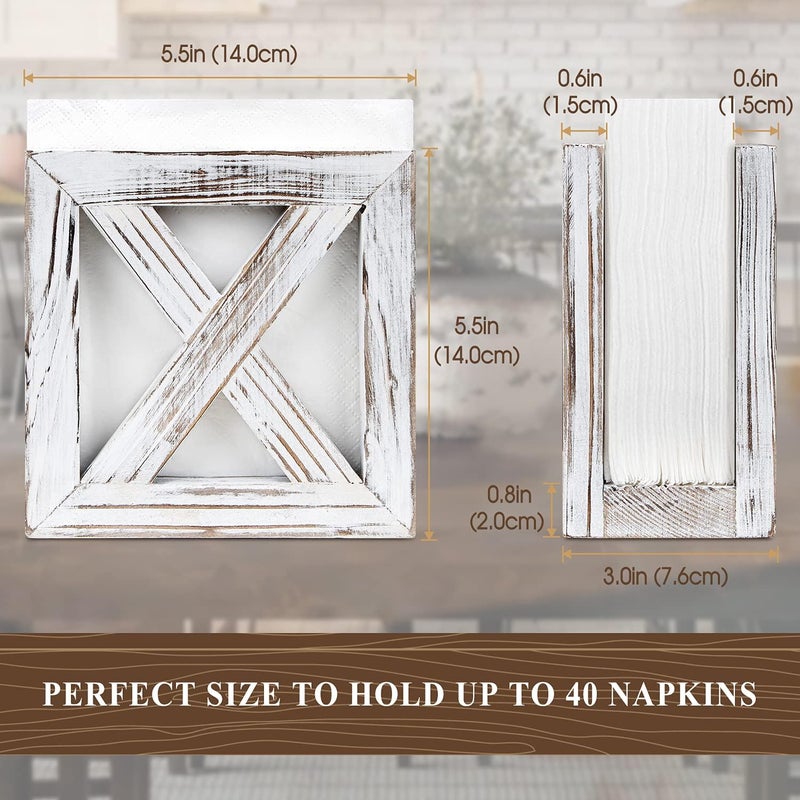 PUERSI Farmhouse Wooden Napkin Holder for Tables Rustic Kitchen Decor for Counter Ideal Napkin Dispenser for Dining Counter tops White - Image 3